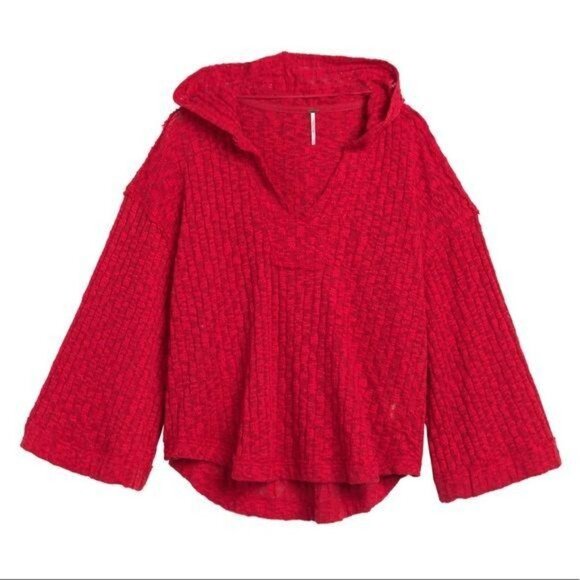 Free People Baja Babe Wide Sleeve Hoodie Red XS Pullover Sweater - Picture 2 of 7